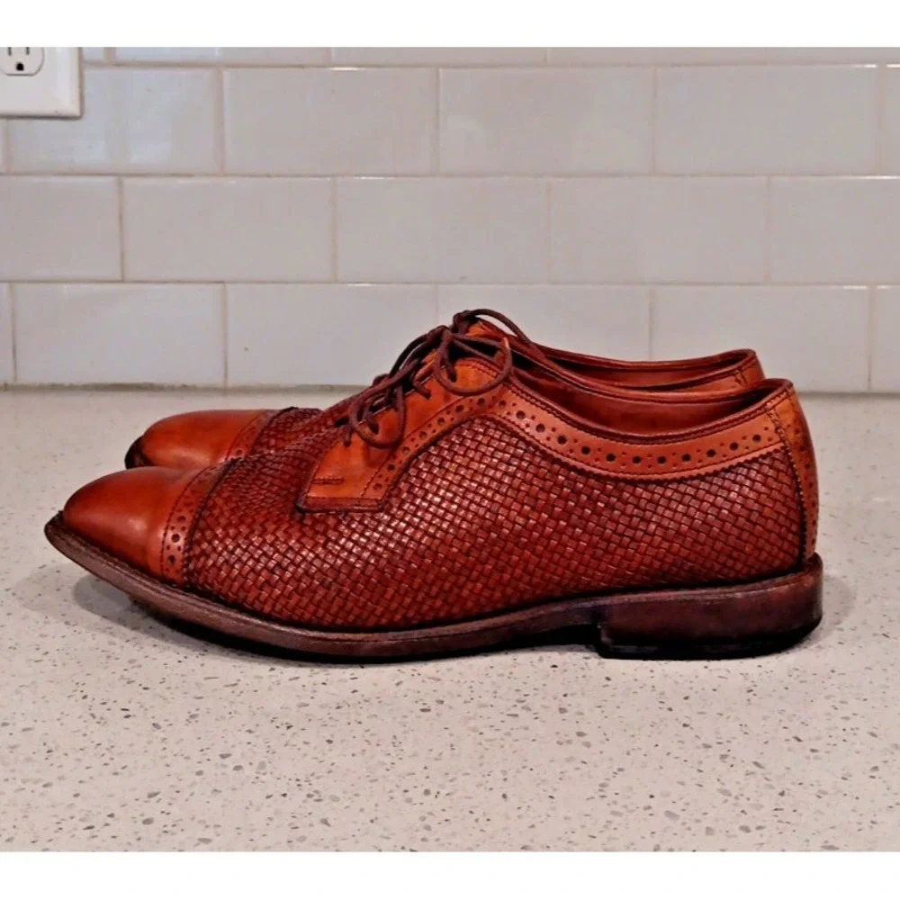 Allen Edmonds Shreveport Men's Woven Oxfords Shoes Camel 8.5 Tan Dress